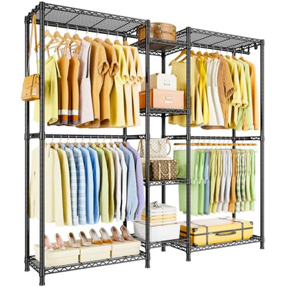 E4 Clothes Rack, Heavy-Duty Garment Rack Can Be L-Shaped Closet, Black | Metal Freestanding Clothing Organization Storage System with Shelves and Hangers, Load 962lbs - color: Black