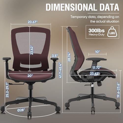 Mesh Office Chair,Ergonomic Computer Desk Chair,Sturdy Task Chair- Adjustable Lumbar Support & Armrests,Tilt Function,Comfort Wide Seat,Swivel Home Office Chair (Red) - color: Red