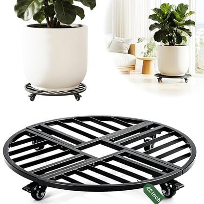 22" Round Metal Plant Caddy with Wheels Heavy Duty, 600lbs Capacity Rust-Proof Plant Stand with Lockable Caster Wheels, Rolling Plant Dolly for Large Planter Pots & Heavy Objects, Indoor Outdoor - size: 22-Inch