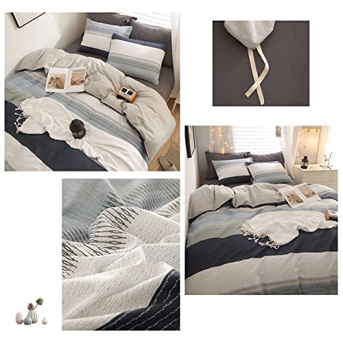 LifeTB 100% Cotton Boy Stripe Duvet Cover Twin White Blue Gray Stripe Comforter Cover Modern Soft Geometric Stripe Bedding Set Simple Style Men Adults Duvet Quilt Cover with 2 Pillowcases - color: A3# Modern Stripe, size: Twin(68"x86")