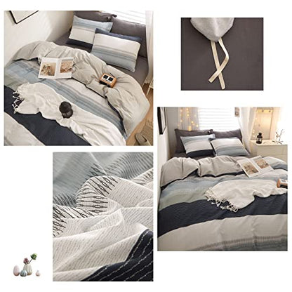 LifeTB 100% Cotton Boy Stripe Duvet Cover Twin White Blue Gray Stripe Comforter Cover Modern Soft Geometric Stripe Bedding Set Simple Style Men Adults Duvet Quilt Cover with 2 Pillowcases - color: A3# Modern Stripe, size: Twin(68"x86")
