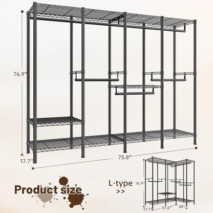 Raybee Clothes Rack Heavy Duty 1100 LBS Capacity Clothing Racks for Hanging Clothes Adjustable Garment Rack,17.7" D x 75.8" W x 76.9" H Black - color: Black, size: 75.8" W x 17.7" D x 76.9" H