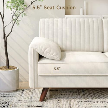64.5" Loveseat Sofa, Chenille Loveseat Couch for Living Room, Beige | 23.2" Deep Seat Love seat with Padded Arms, Comfy Modern Small Couches for Bedroom, Small Spaces, Dorms, Office, Apartment - color: Beige