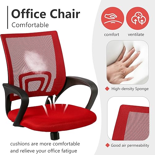 PayLessHere Office Computer Chair Ergonomic Cheap Desk Chair Adjustable Comfortable Mid Back Task Rolling Swivel with Lumbar Support for Home Office (Pack of 2, Red) - color: Red, style: pack of 2