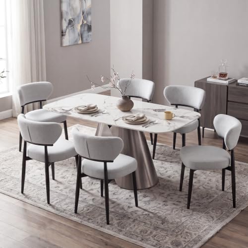 Dining Chairs Set of 6, Modern Upholstered Fabric Dining Chairs | Thick Padded Seat, Textured Fabric, Curved Back, Metal Frame, Dining Room, Kitchen, Breakfast Nook, Restaurant, Soft Gray - color: Soft Gray, size: Set of 6