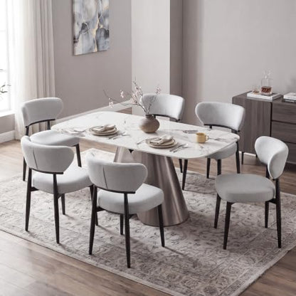 Dining Chairs Set of 6, Modern Upholstered Fabric Dining Chairs | Thick Padded Seat, Textured Fabric, Curved Back, Metal Frame, Dining Room, Kitchen, Breakfast Nook, Restaurant, Soft Gray - color: Soft Gray, size: Set of 6