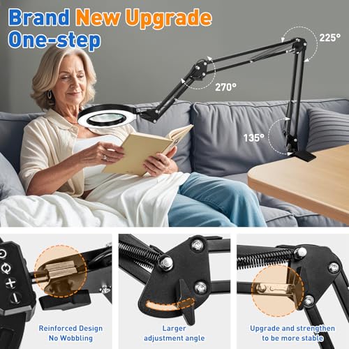 Ultra Long 3-Section Swing Arm 12X 30X Magnifying Glass with Light | 4-Way Large Metal Clamp, 5 Color Modes LEDs, 35.2Inch Lighted Magnifier Lamp for Workbench Crafting Hobby Soldering Reading