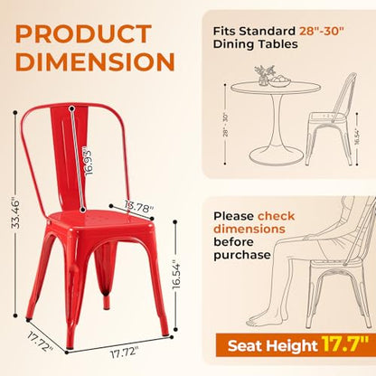 Metal Chairs Set of 4 Salsa Red | Dining Chairs Modern Stackable Tolix Chair for Kitchen Bistro Restaurant Dining Room Outdoor - color: Salsa Red