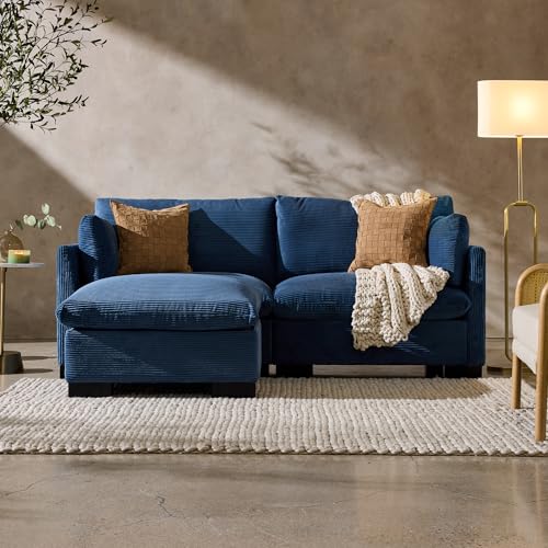 Best Choice Products Modern Loveseat Sofa for Living Room, Corduroy Recliner, Removable Cover, Spring Cushions, Solid Wood Frame, Easy Assembly for Small Spaces, 82in – Stone Blue - color: Corduroy - Stone Blue
