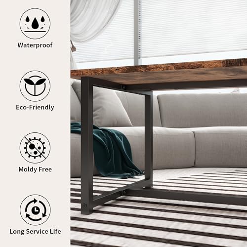 35.4" Rectangular Coffee Table for Living Room, Modern Industrial Style Coffee Table Center Table with Metal Frame for Small Space, Apartment, Office, Easy Assembly, Brown - color: Brown