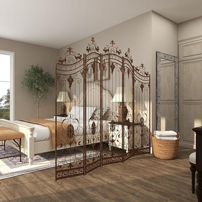 Deco 79 Metal Room Divider Screen 80" x 1" x 80", Satin Bronze | More privacy, room divider screens with scrollwork, 5-panel privacy panel, adjustable levelers