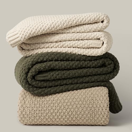 EVERGRACEHOME Chunky Chenille Knit Throw Blanket, 90 x 90, Beige | Sculpted Moss Stitch, Chic Modern Farmhouse, All-Season Warmth, OEKO-TEX® Certified, Oversized Queen for Couch, Bed, Sofa - color: Beige, size: 90" X 90"