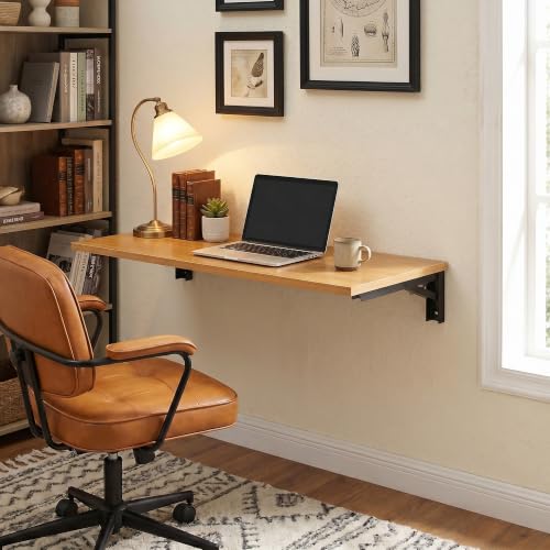 Need 36x20IN Wall Mounted Folding Table for Office Laundry Teak | Black Frame Fold Down Wall Mount Desk Folding Wall Table for Small Apartment, Garage&Ironing Station - color: Teak Color Desktop & Black Folding Shelf Brackets, size: L36" * W20"