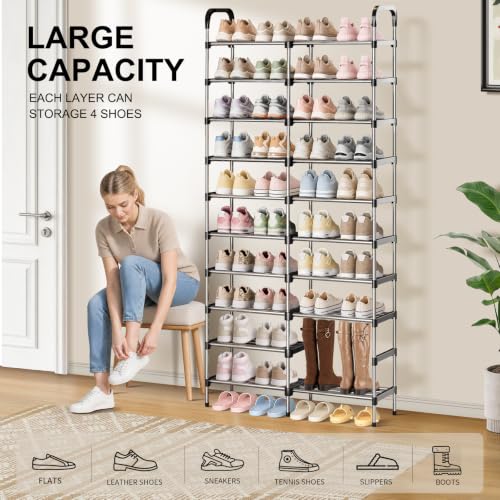 10-Tier Stackable Metal Shoe Rack, Removable Boot Shelf, Black | Sturdy Metal Shelves, Holds 40 Pairs, Tall Boot Tier, Space-Saving, Expandable, Easy Assembly, for Entryway, Closet - size: 10 Tiers (32.3"W)