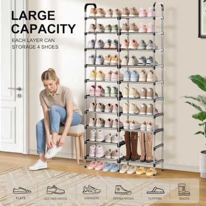 10-Tier Stackable Metal Shoe Rack, Removable Boot Shelf, Black | Sturdy Metal Shelves, Holds 40 Pairs, Tall Boot Tier, Space-Saving, Expandable, Easy Assembly, for Entryway, Closet - size: 10 Tiers (32.3"W)