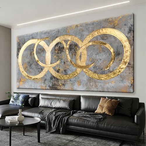 Abstract Gold Large Wall Art Decor 29"x58" Canvas Wall Art For Living Room | Large Gold Circle Abstract Wall Art For Bedroom Office Living Room Wall Decor, Gold Room Wall Decor, Modern Artwork For Walls - color: IU1F, size: 58"L x 29"W