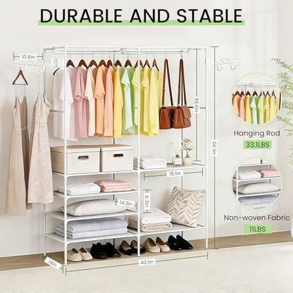 Clothing Rack, Heavy Duty Clothes Rack, 3-in-1 Garment Rack for Hanging Clothes, Freestanding Closet Organizers with Storage Shelves, Clothes Rack for Bedroom, Hallway, Entryway, White - size: White 14.2"D x 42.1"W x 66.1"H