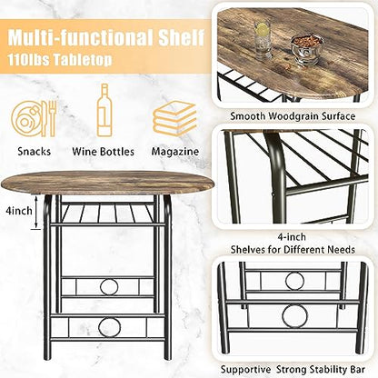 JUMMICO 3-Piece Wooden Round Table & Chair Set, Kitchen Breakfast Nook | Space Saving, Wood Grain Tabletop with Metal Frame and Built-in Wine Rack for Kitchen, Dining Room (Walnut/Black) - color: Walnut/Black