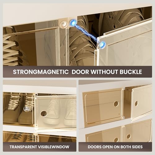 Foldable Shoe Organizer Storage Box, Portable Extra Large Folding Shoe Rack for Closet, Shoe Storage Box with Magnetic Transparent Door and Wheels, 9 Layers 18 Grids - size: White 9 Layers-A