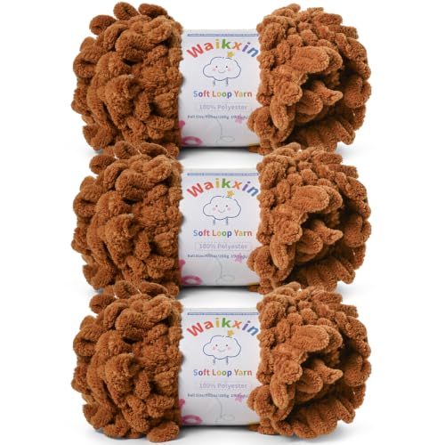 Super Soft Loop Yarn for Finger Knit, 3 Pack of 7.05oz/19.5yds Each, Chunky Blanket Yarn for Hand Knitting, #7 Jumbo Chenille Yarn, Fluffy Baby Blanket Yarn for Crochet Amigurumi (3 Brown) - color: 3 Brown
