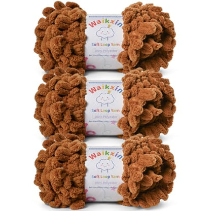 Super Soft Loop Yarn for Finger Knit, 3 Pack of 7.05oz/19.5yds Each, Chunky Blanket Yarn for Hand Knitting, #7 Jumbo Chenille Yarn, Fluffy Baby Blanket Yarn for Crochet Amigurumi (3 Brown) - color: 3 Brown