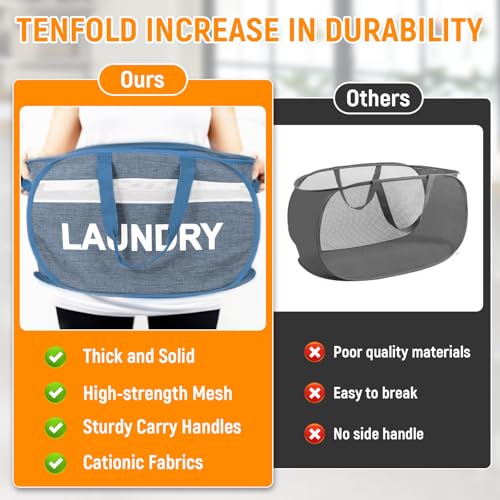 Collapsible Laundry Baskets, Foldable Laundry Basket with Dual Handles, Tear-proof Dirty Clothes Hampers for Laundry, Easy to Carry Pop Up Hamper for Bedroom, Bathroom, Dorm, Laundry Room Blue - color: Blue