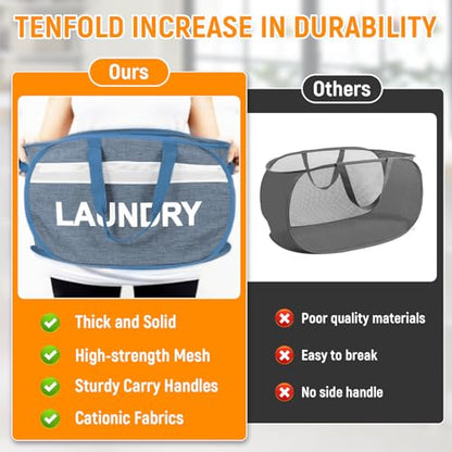 Collapsible Laundry Baskets, Foldable Laundry Basket with Dual Handles, Tear-proof Dirty Clothes Hampers for Laundry, Easy to Carry Pop Up Hamper for Bedroom, Bathroom, Dorm, Laundry Room Blue - color: Blue