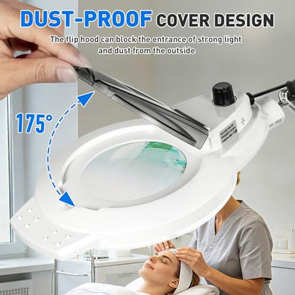 KIRKAS LED Magnifying Lamp with Clamp, 2,200 Lumens Dimmable 35in 12X | Magnifying Glass with Light for Repair Reading Craft Needlework Workbench Magnifier Dust Cover Adjust Swivel Arm - color: White 35in