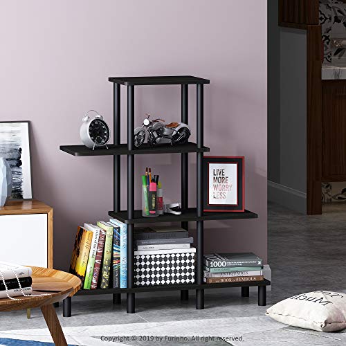 Furinno Turn-N-Tube 4-Tier Design Display Rack, Espresso/Black | Book Shelf, Accent Display Shelf, Open Shelves, Round Tubes, for Organization and Storage, Living Room, Garage, Home Office - color: Espresso/Black, style: 4-Tiers, Ladder