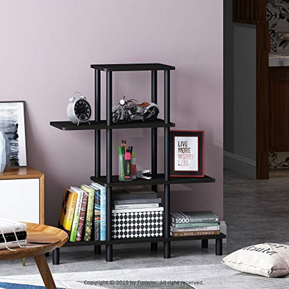 Furinno Turn-N-Tube 4-Tier Design Display Rack, Espresso/Black | Book Shelf, Accent Display Shelf, Open Shelves, Round Tubes, for Organization and Storage, Living Room, Garage, Home Office - color: Espresso/Black, style: 4-Tiers, Ladder