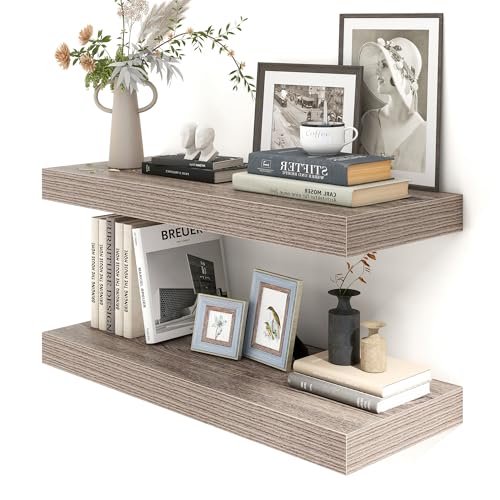 30 Inch Floating Shelves, 12'' Deep Grey Shelves for Wall Set of 2 | Invisible Brackets, Engineered Wood, Mounting Hardware Included, 45LBS, Bathroom, Laundry Room, Kitchen, Living Room - color: Grey, size: 30W x 11.6D x 2H, 2 Pack