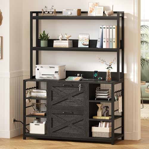 SEDETA File Cabinet with Charging Station, Vertical Filing Cabinet with Lock for Home Office, Printer Stand with Open Storage Shelf, Fits Legal/Letter/A4 Size, Black - color: Black