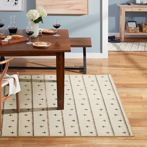 Haven Scandinavian Stripe Machine Washable Area Rug with Airflo Technology for Easy Clean, Ultra-Soft Non-Slip Rug with Built-in Pad, Pet, Family & Allergy Friendly Rug, Beige/Brown, 6'x9' - color: Beige/Brown Scandi Stripe, size: 5'11" x 8'11" (Rectangul