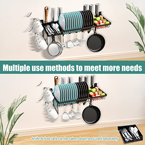 Adjustable Stainless Steel Wall Mounted Over the Sink Dish Drying Rack, Large Capacity Pot Rack Dish Rack with Utensil Holder for Kitchen Storage Organizer Patent Pending (Black) - color: New Design - Over Sink Dish & Pot Rack