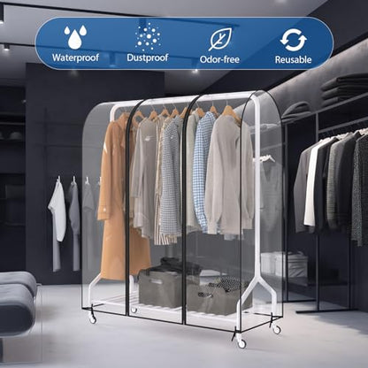Zilink Clear Garment Rack Cover Transparent Clothes Rack Cover 50 in | Waterproof, Dustproof, Breathable, 2 Durable Zippers, Clear Garment Bags Wardrobe Cover for Garment Rack (Rack Not Included) - size: 50"L x 20"W x 60"H - Clear