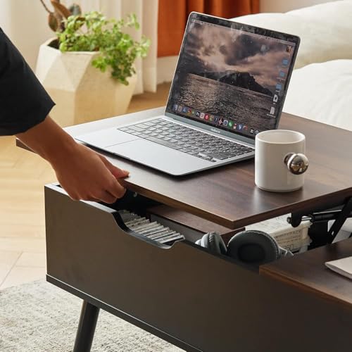 Lift Top Coffee Table with Storage for Living Room, Walnut Black | Large Hidden Compartments, Lifting Top, Slide Desktop, Modern Wooden Coffee Tables, for Home Office