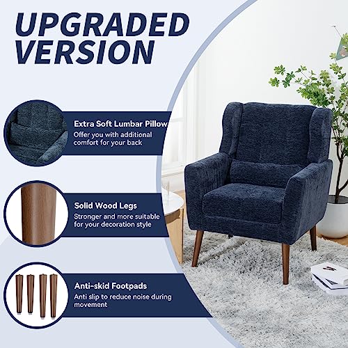 Accent Chair Set of 2, Upholstered Armchair with Pillow, Fabric Single Sofa Chair with Lounge Seat and Wood Legs Accent Chair for Living Room Small Spaces (Dark Blue, Set of 2) - color: Dark Blue, size: Set of 2