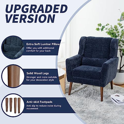 Accent Chair Set of 2, Upholstered Armchair with Pillow, Fabric Single Sofa Chair with Lounge Seat and Wood Legs Accent Chair for Living Room Small Spaces (Dark Blue, Set of 2) - color: Dark Blue, size: Set of 2