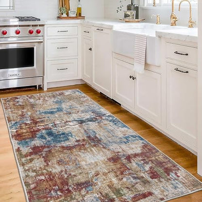 ReaLife Machine Washable Area Rug Runner - Living Room Bedroom Bathroom Kitchen Entryway Office - Padded Low Pile Stain Resistant Premium - Modern Abstract Colorful - ASA - Red Blue 2'6" x 6' - color: Abstract Modern - Red Blue, size: 2'6" x 6' (Rectangul