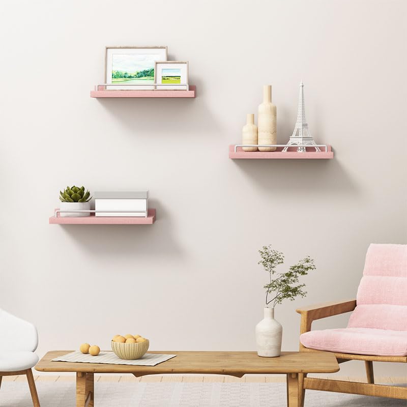 RYOFOBETTO Small Floating Shelf, 6X9 Inches Farmhouse Wall Shelves for Living Room, Bedroom, Picture Frames, Plants, Kitchen, Set of 3 (Pink and White) - color: Pink and White, size: 9"