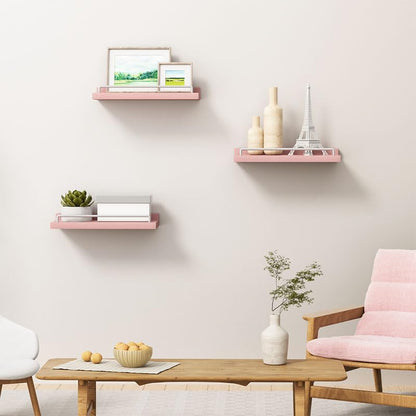 RYOFOBETTO Small Floating Shelf, 6X9 Inches Farmhouse Wall Shelves for Living Room, Bedroom, Picture Frames, Plants, Kitchen, Set of 3 (Pink and White) - color: Pink and White, size: 9"