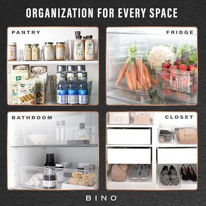 BINO | Plastic Organizer Bins, Small - 4 Pack | The SOHO Collection | Multi-Use Plastic Bin | Pantry & Freezer Organizer Bin | Storage Containers | Bins for Home & Kitchen Org - size: Small