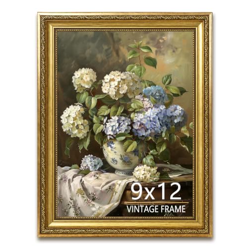 9x12 Picture Frames, Vintage Photo Frame for Tabletop or Wall Decor, Fit with 9 x 12 Pictures, Antique Gold Color, Perfect for Home Office Gallery Wall, 1 Pack - color: Gold Antique, size: 9x12-1P