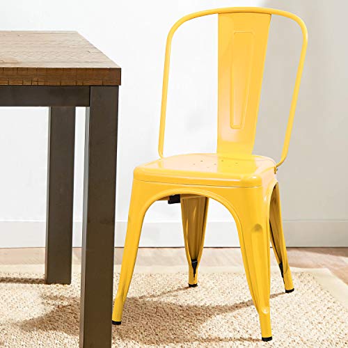 Devoko Metal Indoor-Outdoor Chairs Distressed Style Kitchen Dining Chairs Stackable Side Chair with Back Set of 4 (Yellow) - color: Yellow