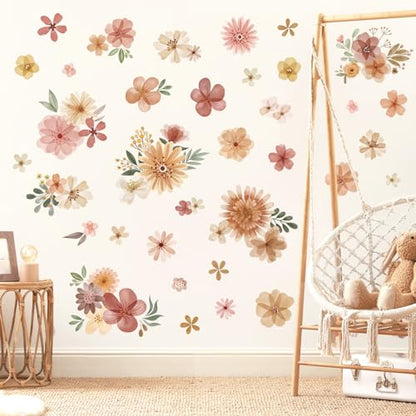 decalmile Boho Daisy Flower Bohemian Floral Wall Girls Wall Decals Stickers - color: D