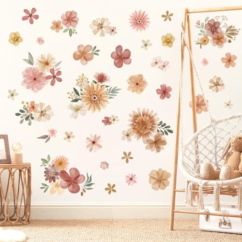 decalmile Boho Daisy Flower Bohemian Floral Wall Girls Wall Decals Stickers - color: D