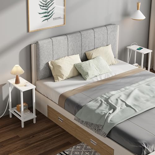TUTOTAK Narrow Side Table, 2-Tier Small End Table with Charging Station | Skinny Sofa Table, Slim Nightstand, Easy Assembly for Living Room, Bedroom, White TB01BW060 - color: White, size: 2-tier