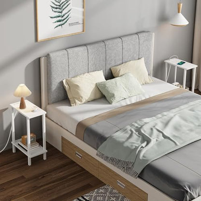 TUTOTAK Narrow Side Table, 2-Tier Small End Table with Charging Station | Skinny Sofa Table, Slim Nightstand, Easy Assembly for Living Room, Bedroom, White TB01BW060 - color: White, size: 2-tier