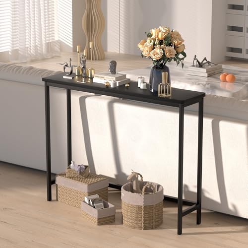 VASMIA Console Table, Entryway Table, Narrow Sofa Table, 39" Bamboo Hallway Table for Entryway, Living Room, Bedroom, Foyer, Black - color: Black, size: 9.44"D x 39.37"W x 29.52"H