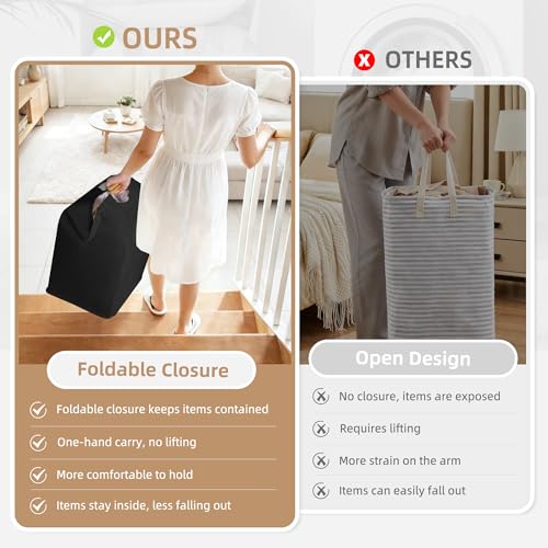 STORAGE MANIAC 3-Pack Large Laundry Hamper, 100L (26.4 Gal) Collapsible Laundry Basket with Bamboo Handles, Freestanding Waterproof Clothes Hamper for Laundry Room, Bedroom, Dorm, Towels, Black - color: Black, size: 100L x 3